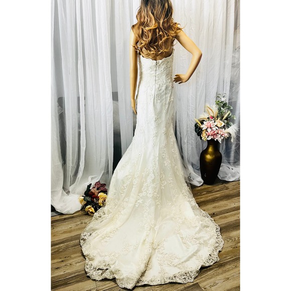 Demetrios Lace Ivory Strapless Wedding Dress - Picture 2 of 5